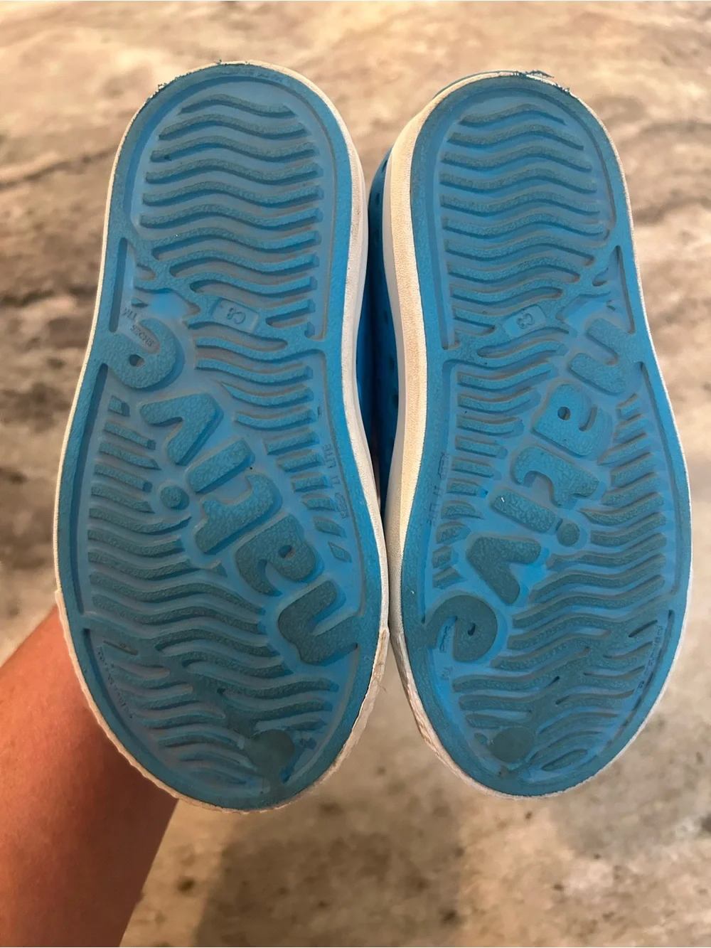 Native Blue Slip-On Water Shoes with White Toe size 8
